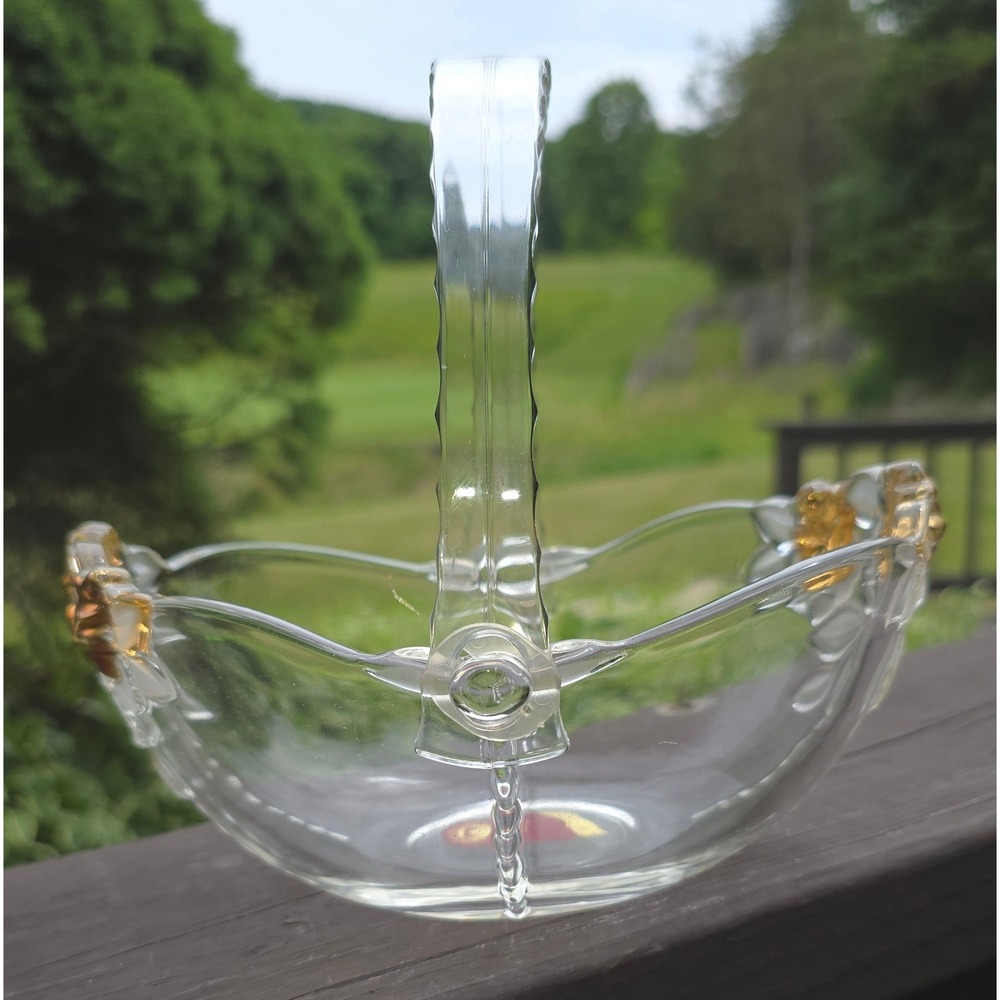 Walther Glas West Germany Clear Satin Rose Gold Highlighted Glass Basket